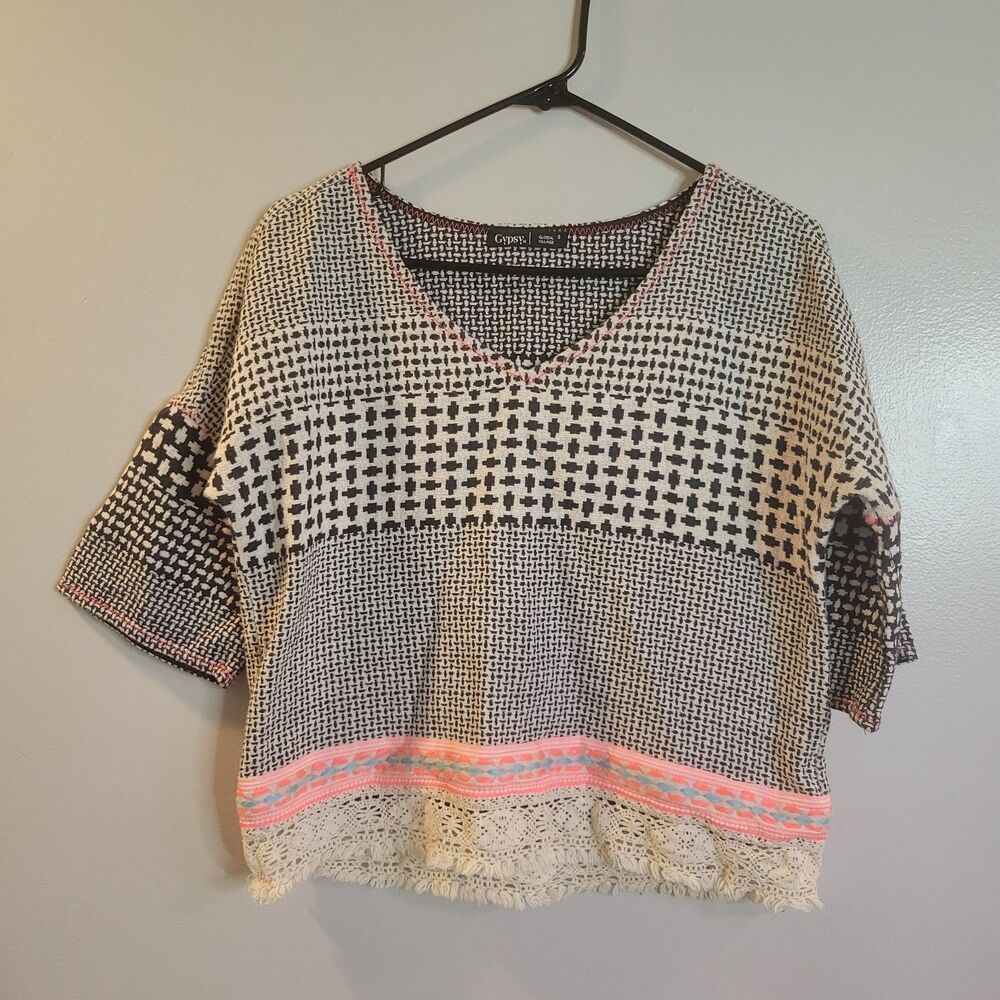 Gypsy 05 Global Village Short Sleeve Top Oversized  Small Multicolor